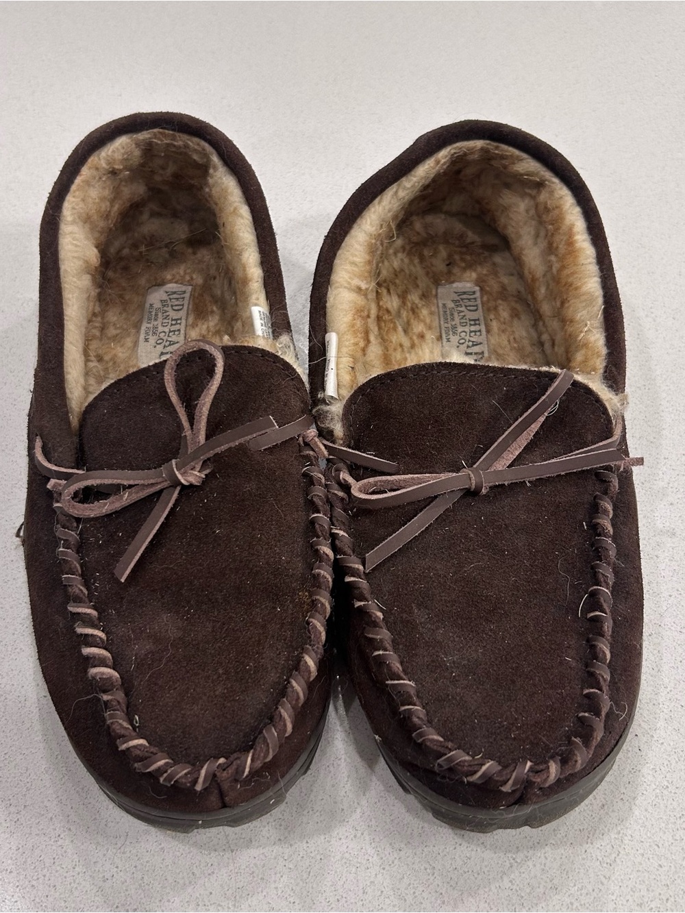 Red Head Brand Co. Men's Brown Suede Moccasin Slippers with Shearling Lining